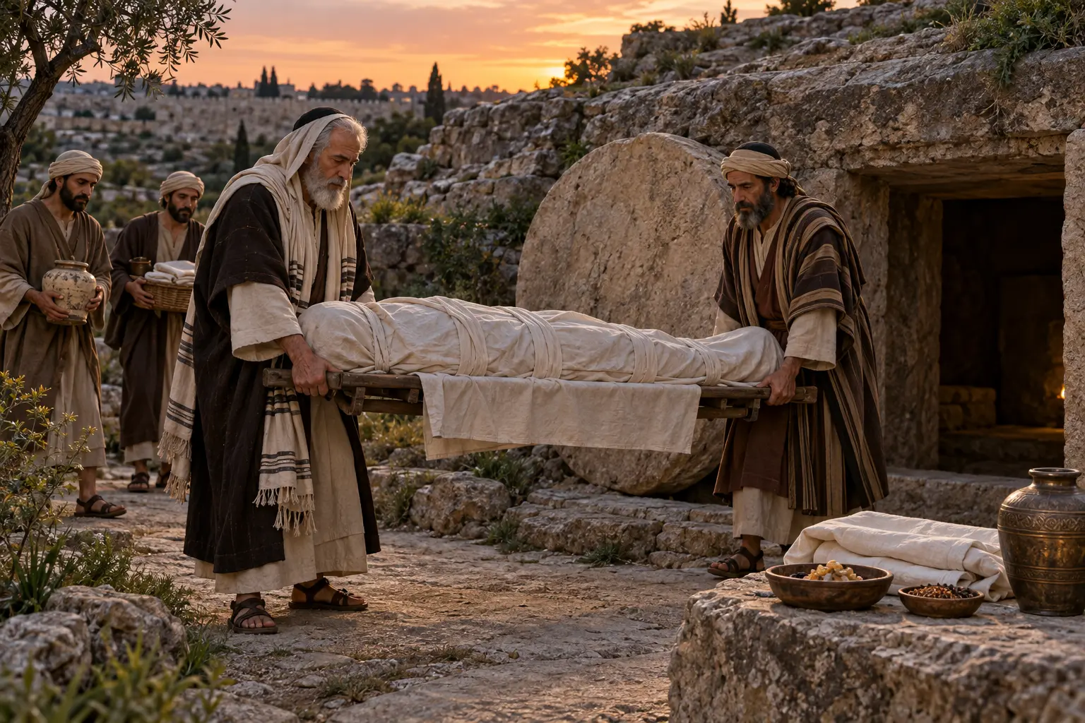 Nicodemo y José de Arimatea sepultan a Jesús